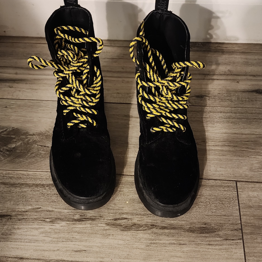 Dr. Martens Black Boots with Yellow & Black Twisted Laces